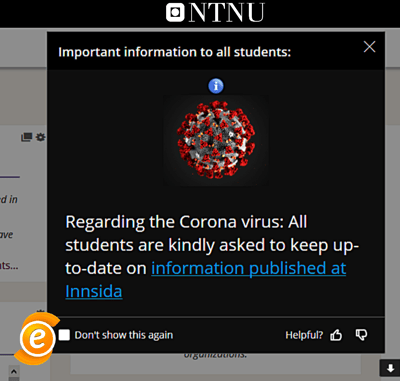 EesyMessage about the Corona Virus at the Norwegian University of Science and Technology (NTNU)