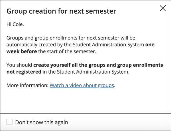 EesyMessage about Group Creation for next semester