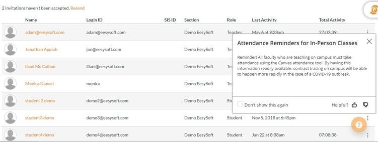 EesyMessage Reminder for inperson classes